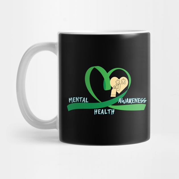 Mental Health Awareness Green Ribbon Heart Girl Puzzles Mug by Owl Canvas